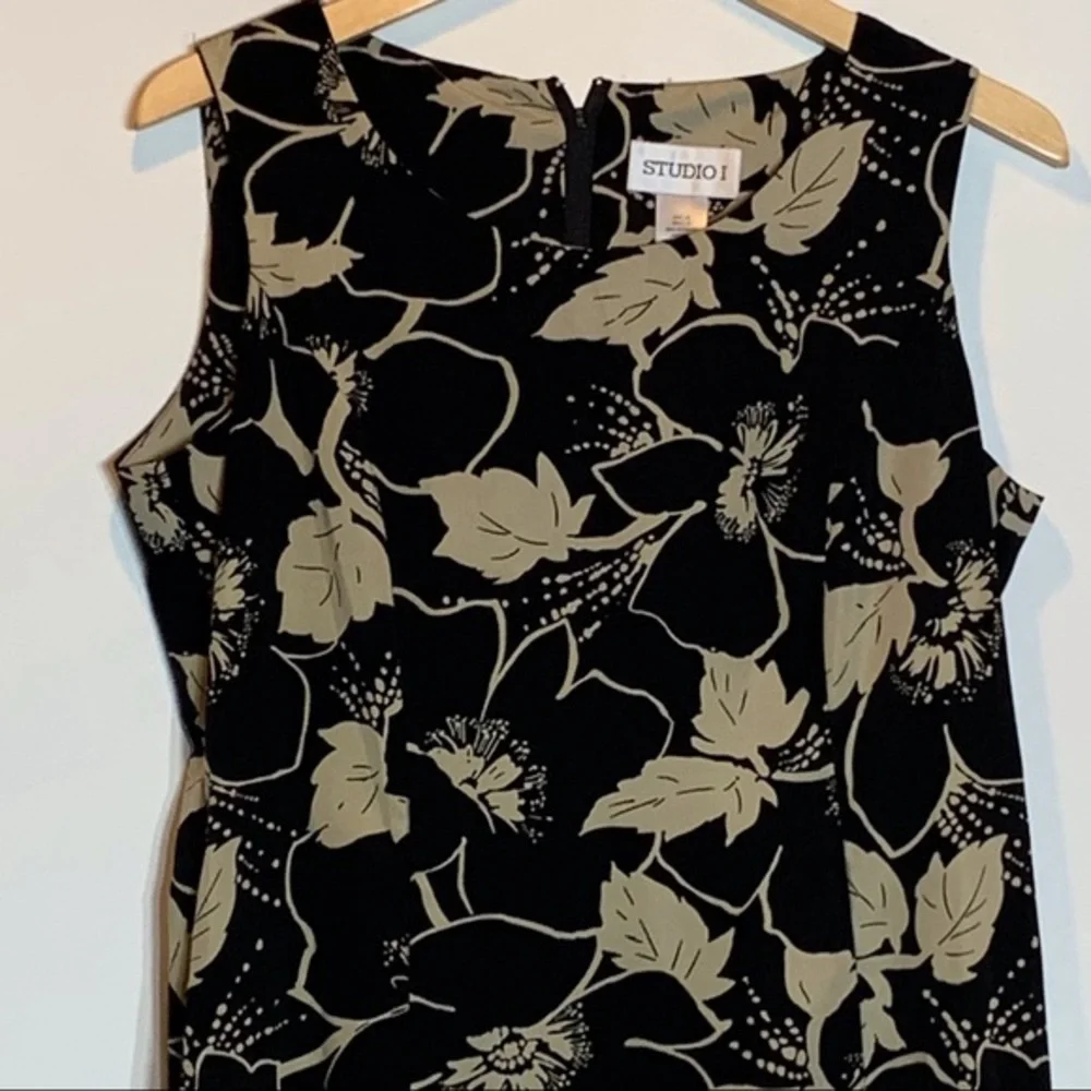 EUC Studio‎ I Black and Tan Floral Print Sheath Dress